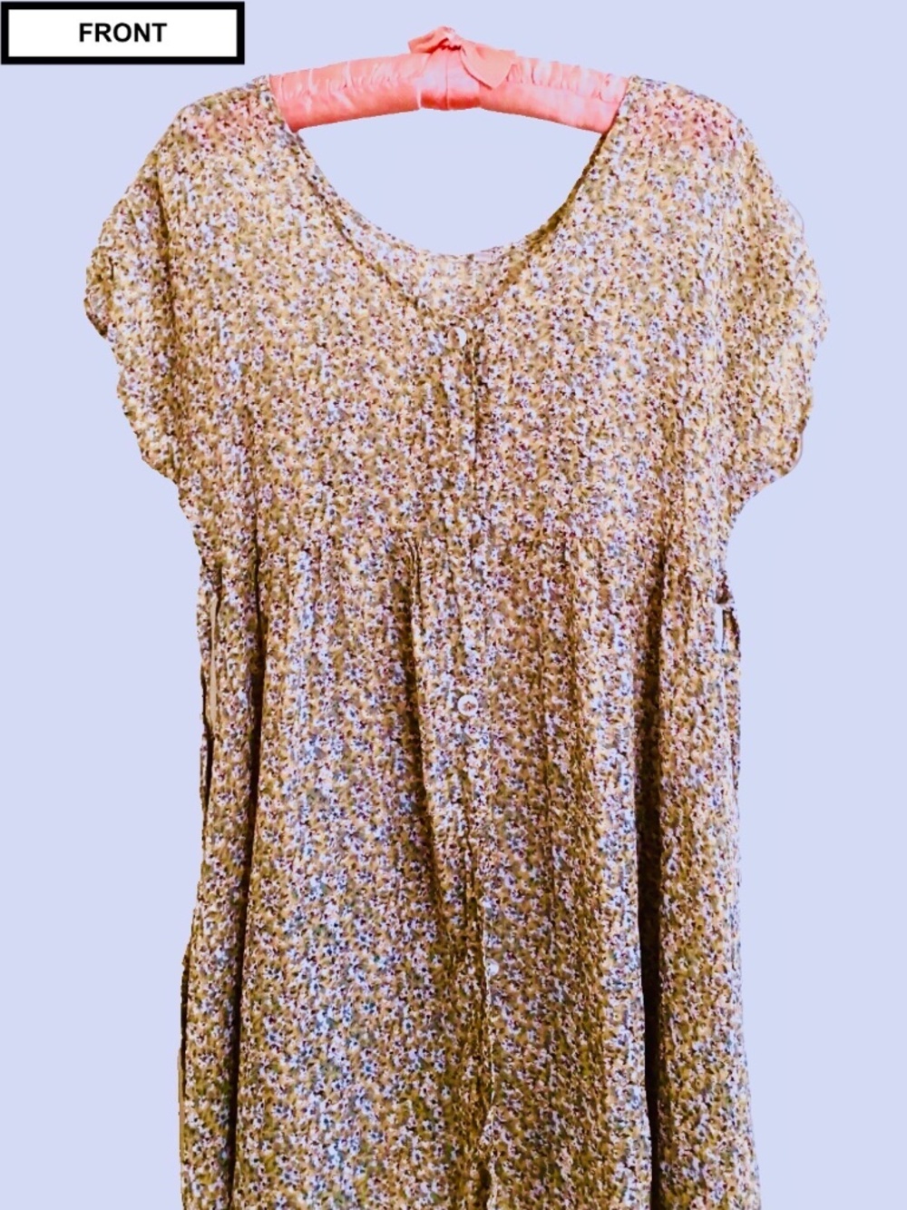 Vtg 90s BABYDOLL DRESS SemiSheer Ditsy Floral Grunge Buttons Ties Oversize Loose
